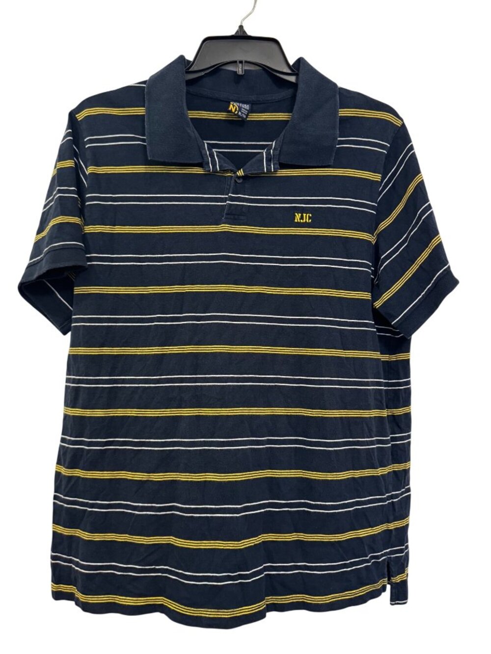 vintage Nautica Mens XL Navy Yellow Striped Polo Shirt Short Sleeve